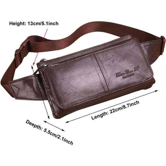 Genuine Leather Waist Pack Fanny Bag Coffee - Picture 2 of 6